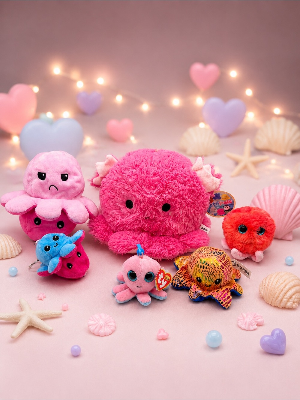 Octopus Plush Lot 6 TeeTurtle Ty Beanie Boos Goffa Axolotl Reversible Keychain